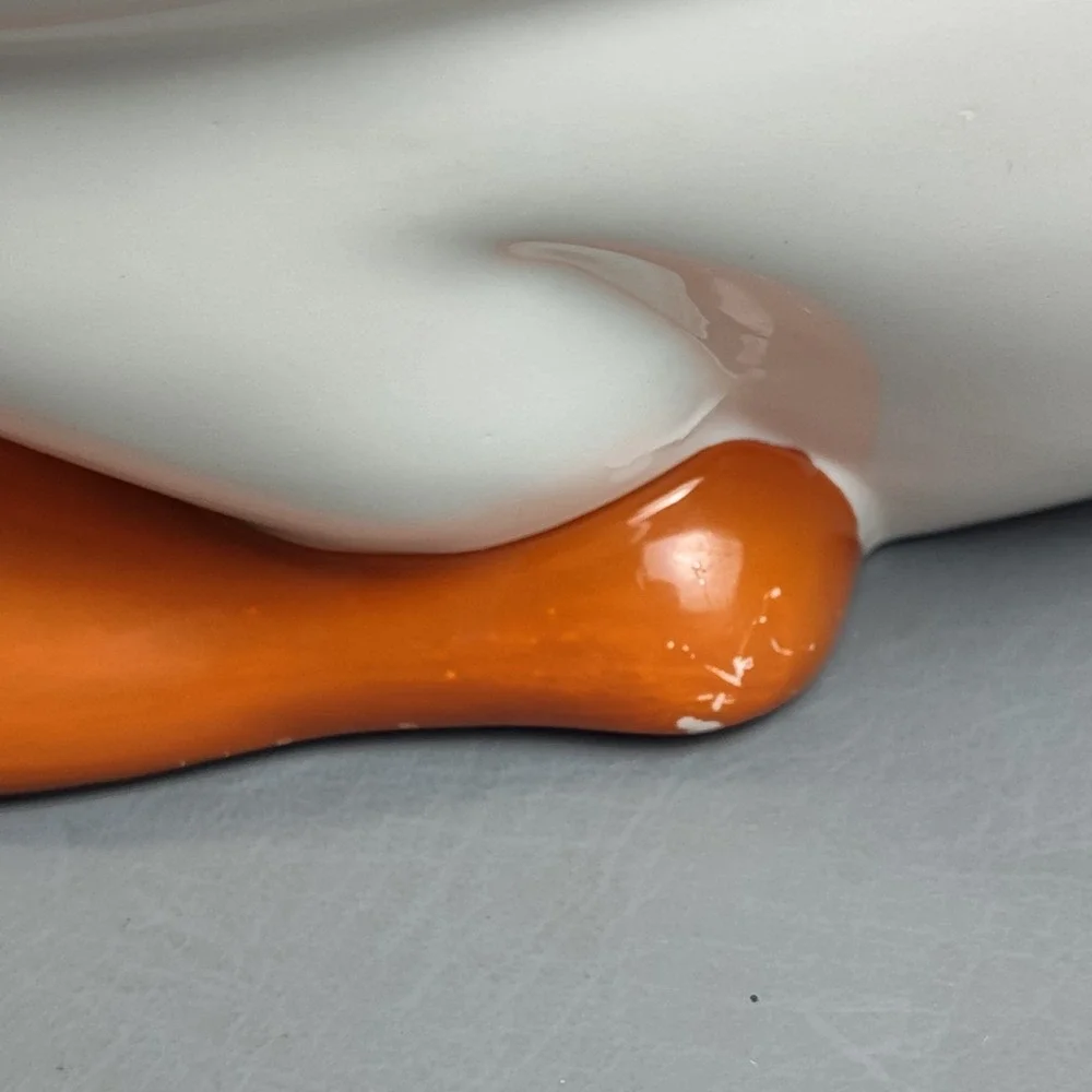 Vtg Mother Goose Ceramic Cookie Jar W/Blue Ribbon & Orange Feet Cottagecore 13